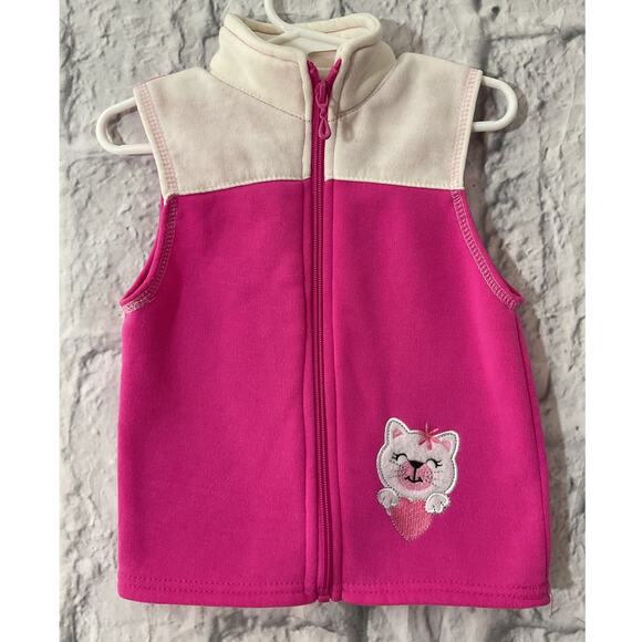 Cute Cat Zip Front Vest 24 M Pink & White - Picture 2 of 6